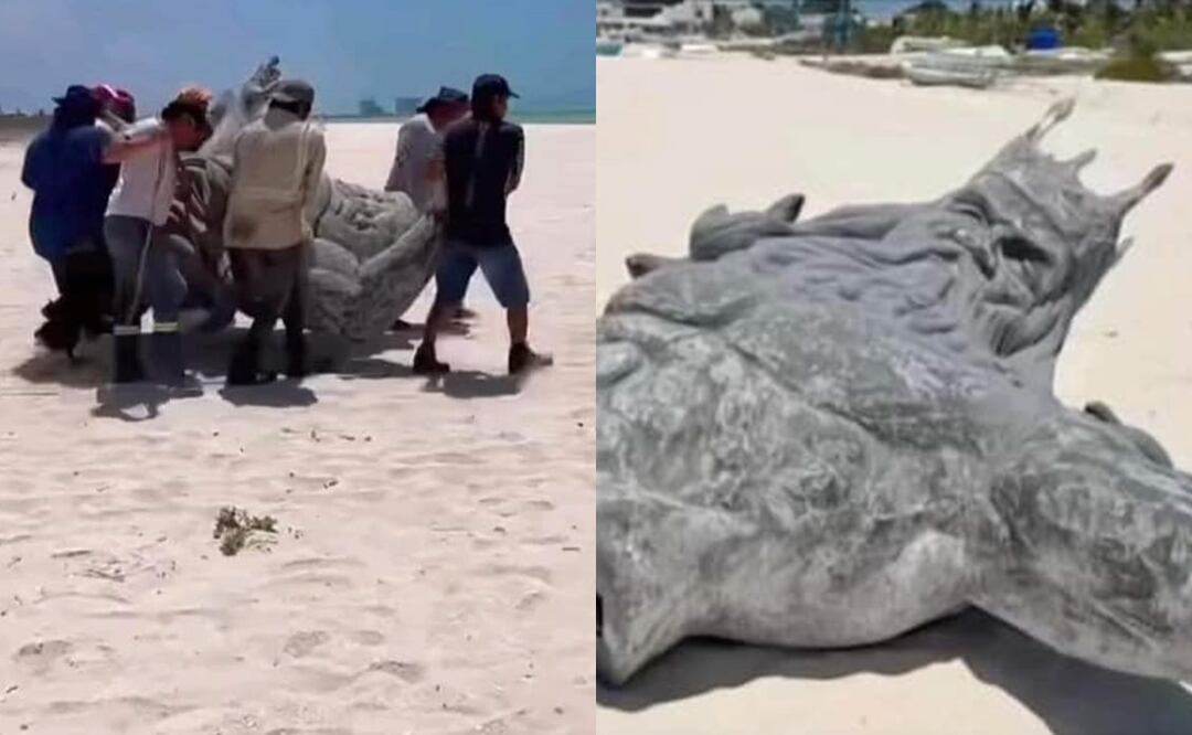 ¿Lo lograron? Se viralizan fotos de la estatua de poseidón desmontada en Yucatán. Foto: X