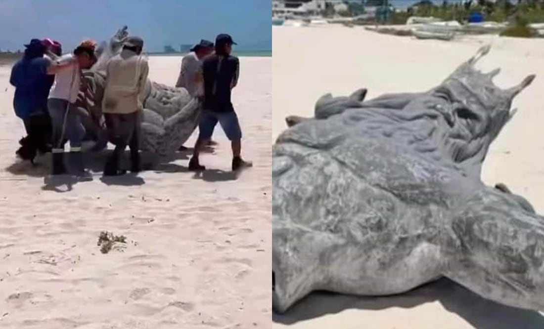 ¿Lo lograron? Se viralizan fotos de la estatua de poseidón desmontada en Yucatán. Foto: X