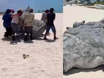 ¿Los yucatecos lo lograron? Se viralizan fotos de la estatua de Poseidón desmontada en Progreso