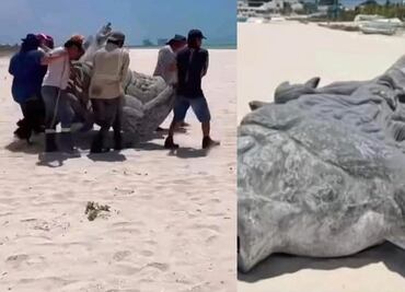 ¿Los yucatecos lo lograron? Se viralizan fotos de la estatua de Poseidón desmontada en Progreso