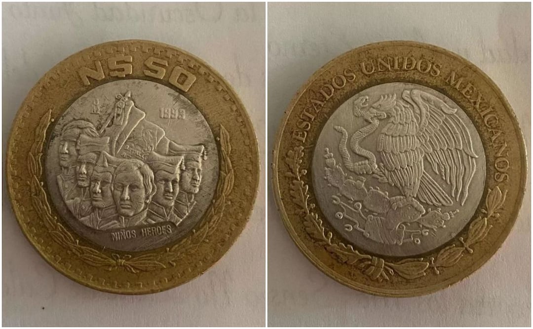 Moneda de los Niños Héroes de $50 pesos. Foto: Captura / MercadoLibre