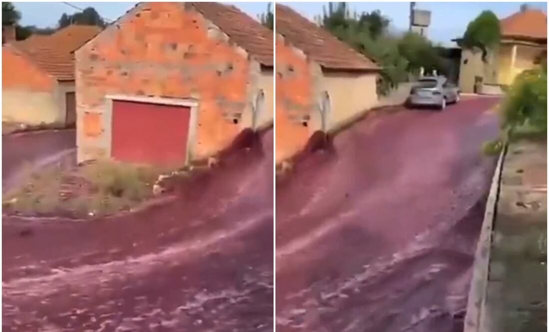 ¡Desgracia! Calles de Portugal se inundan de vino tras explosión de tanques en viñedo. Foto: X (Twitter)
