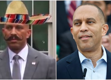 Trump usa IA para burlarse de Jeffries con sombrero y bigote mexicano: ¡la polémica estalla en redes! VIDEO