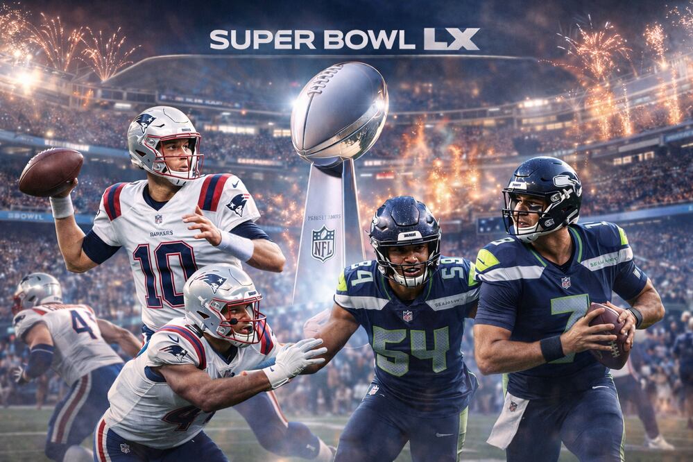 Super Bowl 2026: Drake Maye y los Patriots chocan con Sam Darnold y Seahawks por el título de la NFL. Foto: IA