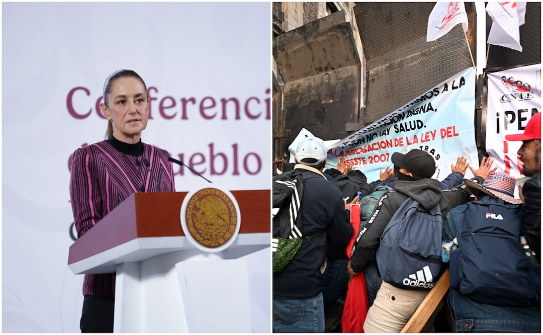 Sheinbaum confronta a la CNTE tras intento de bloqueo en Palacio Nacional: “No se entiende su protesta”. Foto Fernando Rojas / EL UNIVERSAL - EFE/José Méndez