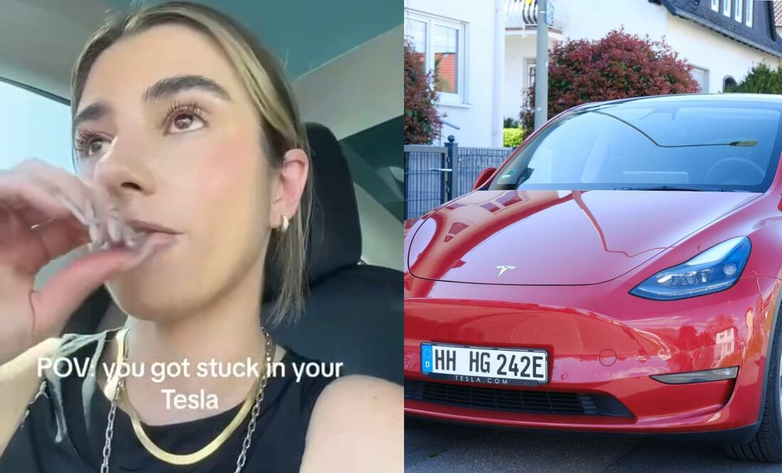 Tiktoker queda atrapada en su Tesla a 40° de temperatura durante actualización de software. FOTO: captura de pantalla de TikTok / brianna__janel FOTO: iStock / Victor Golmer