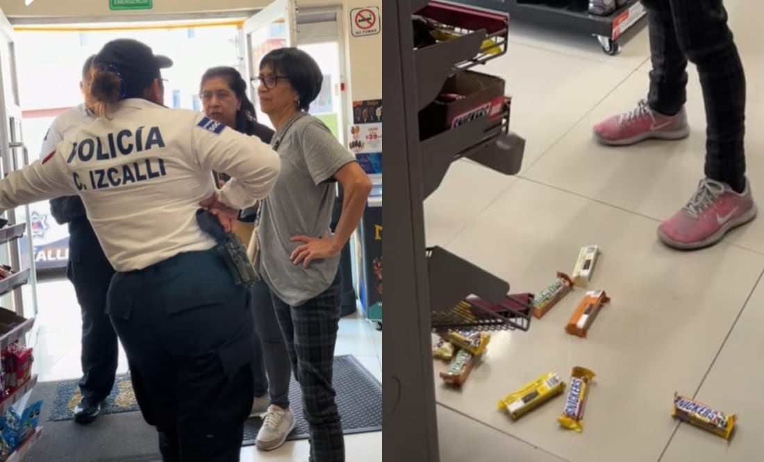 Apodan ‘Lady Oxxo’ a mujer que pateó los productos de la tienda por falta de dinero en las cajas. Foto: Captura TikTok
