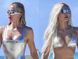 Khloé y Kim Kardashian impactan con bikinis plateados casi 'imposibles' de llevar