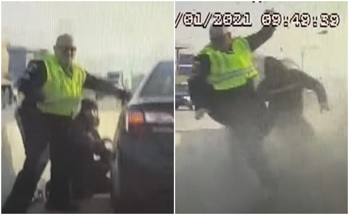 Video. Policía se salva de atropello fatal mientras ayudaba a automovilista