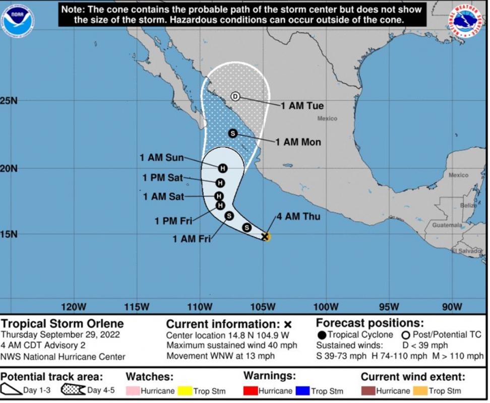 Tormenta Orlene tocará tierra como huracán en Pacífico mexicano