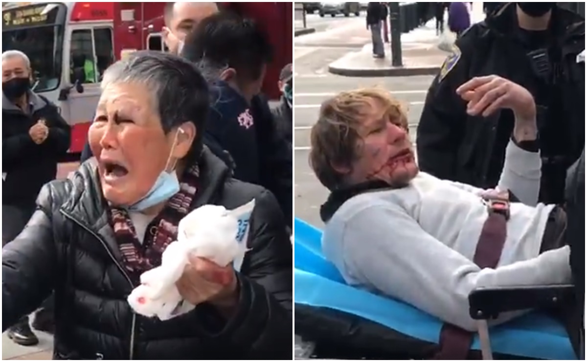 Video. Hombre recibe golpiza por anciana asiática a la que agredió