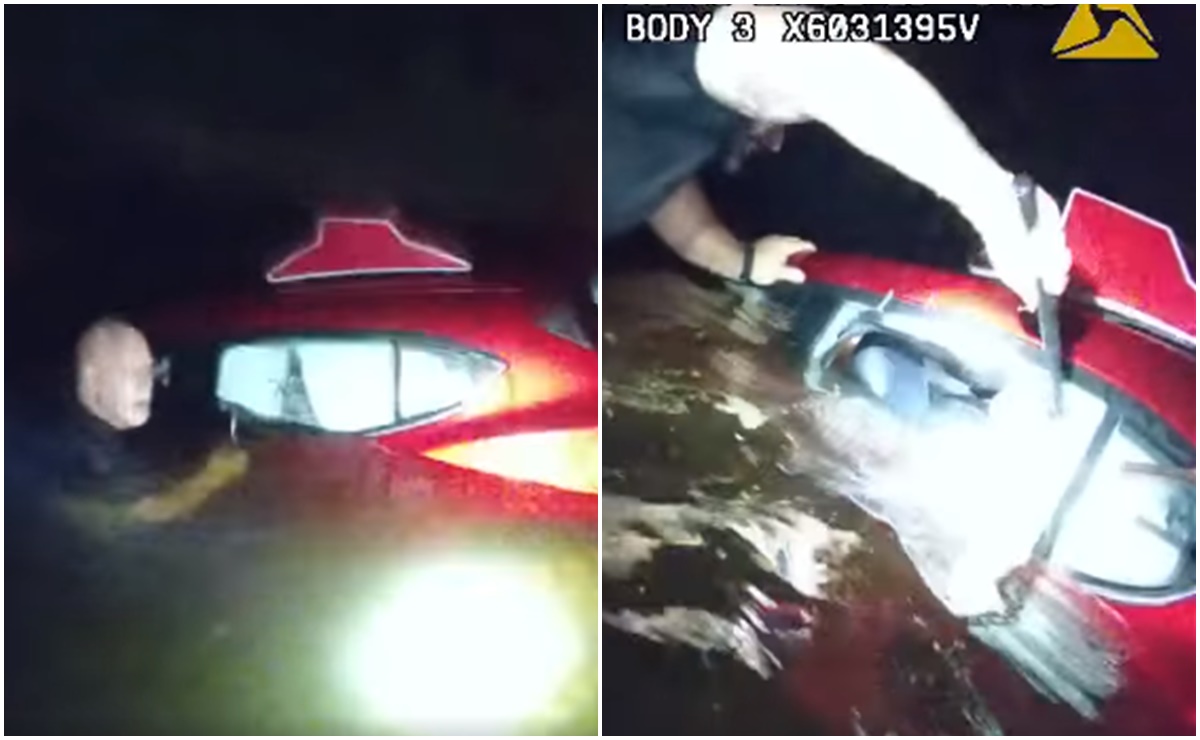 Video. Policía rescata a mujer de auto que se hundía en canal de Florida