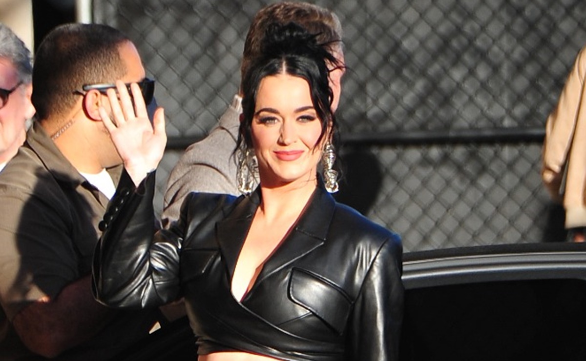 Katy Perry looks crop top and black leather pants in Hollywood