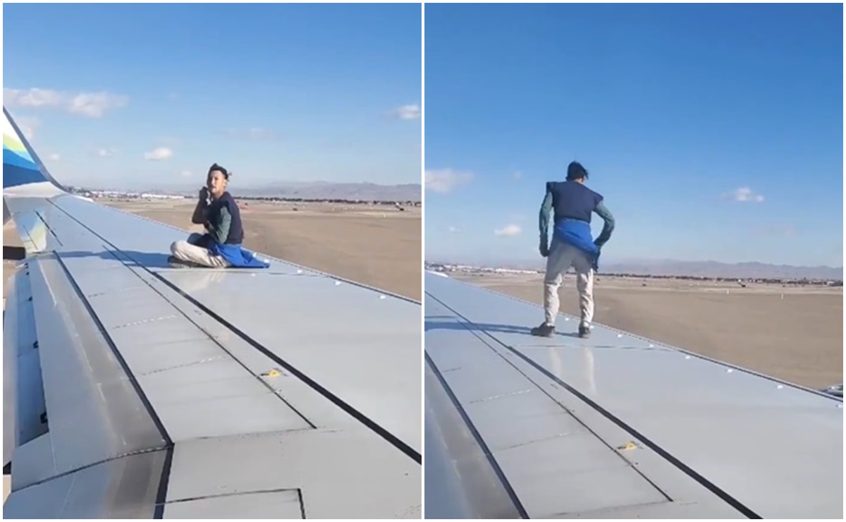 Video. Hombre sube a ala de avión en aeropuerto de Las Vegas