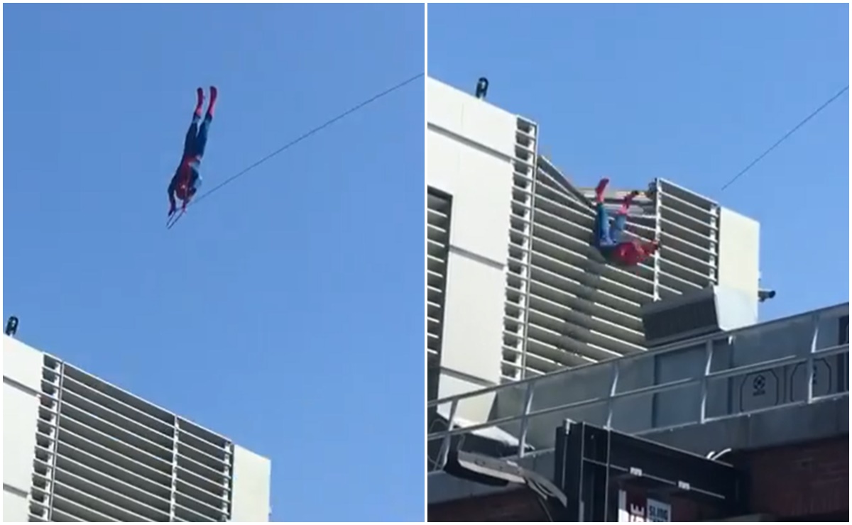 Video. Personaje de Spiderman en Disneyland sufre aparatoso accidente